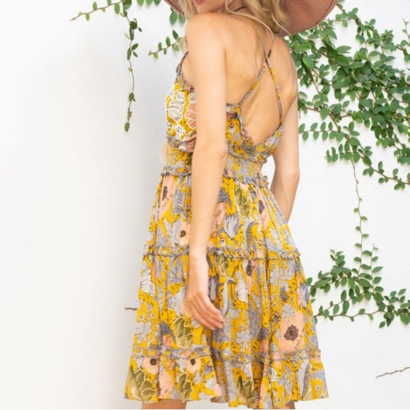 NWT Floral Ruffle Smocked Empire Waist Sundress in Mustard M - Picture 14 of 14